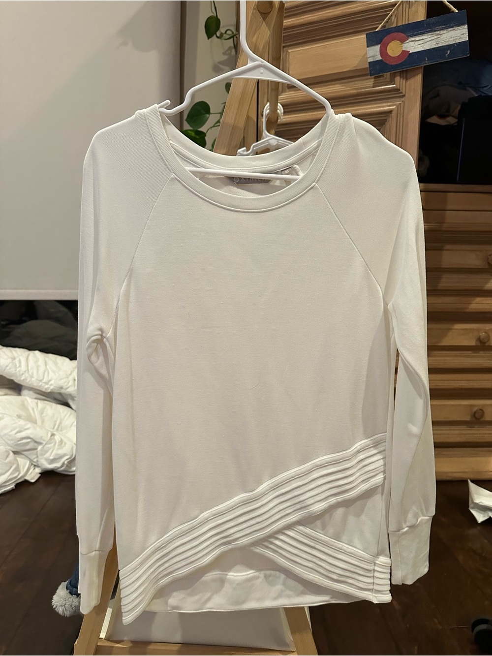 Athleta White Long Sleeve Pullover with Ribbed Cross-Hem